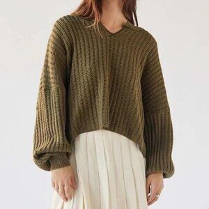 BDG Allie Notch Neck Pullover Sweater In Olive